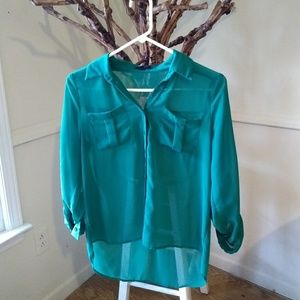 🤑OFFERS ONLY✌️Mine Teal Button Down Sheer Blouse